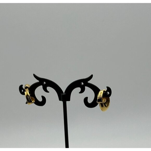 Trifari Yellow Gold Plated Classic Huggie Hoop Earrings Dainty Clip On - Picture 3 of 6